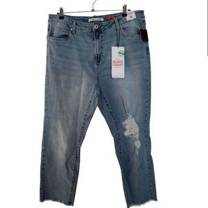 Celebrity Pink Womens Ankle Fray Hem Straight Leg Distressed Lightwash Size 18